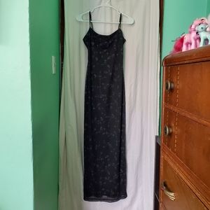 Vintage 90s sparkly glitter roses print maxi dress